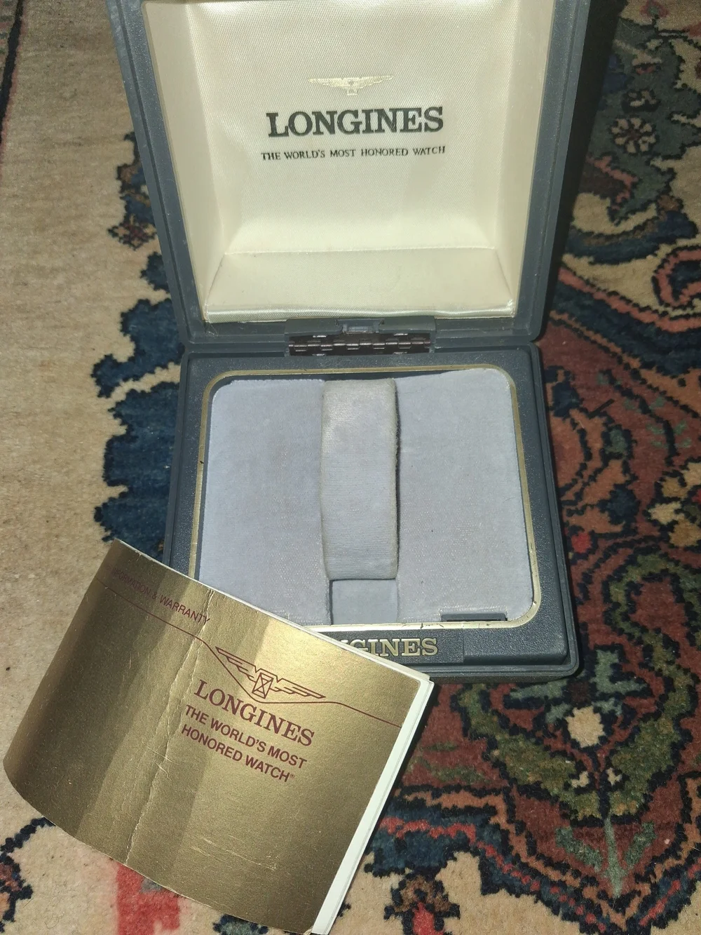 Longines Beige and Silver 1980s Watch Box And Manual